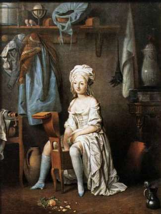 French woman using bidet, oil on canvas