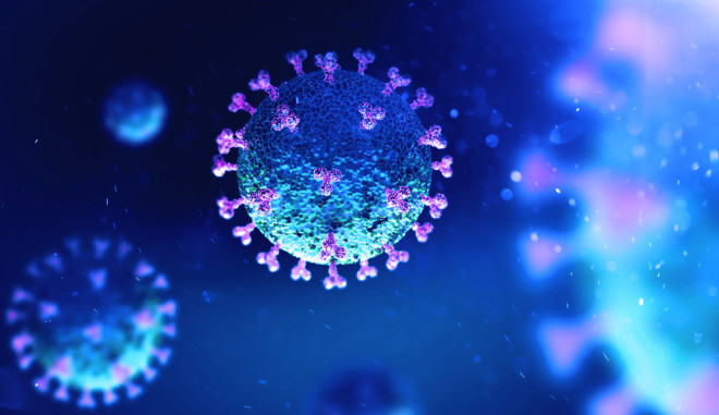 Coronavirus on a dark blue background with purple effect 
