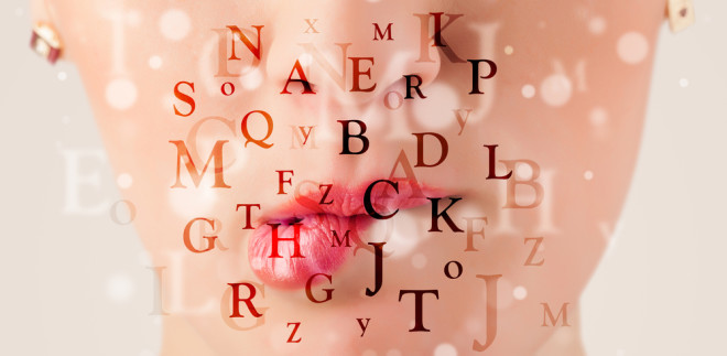 letters overlayed over a woman's face - shutterstock 149302736