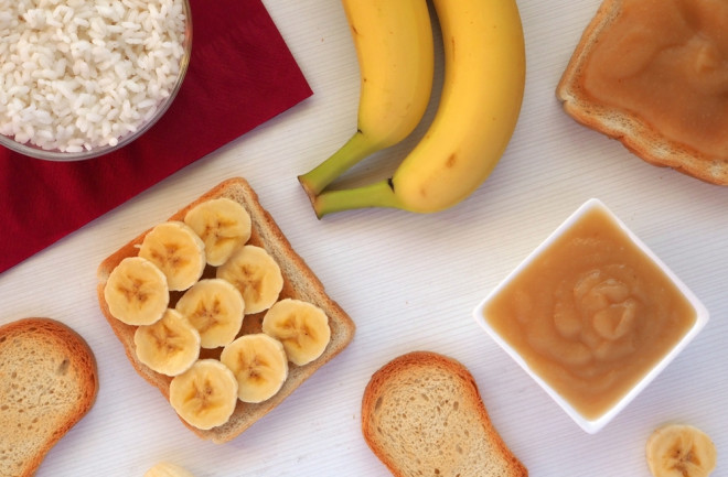 Foods included in the BRAT diet: bananas, rice, applesauce, toast. For diarrhea or stomach virus