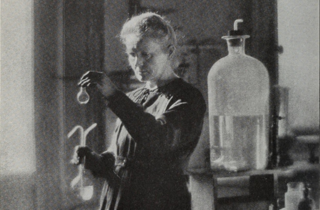 Marie curie in the lab - public domain