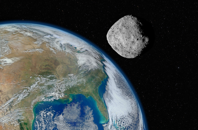 Asteroid approaching planet Earth
