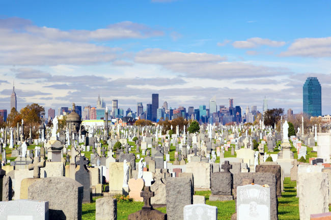 Midtown Manhattan Skyline and Calvary Cemetery