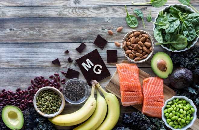 Magnesium rich foods. salmon, bananas, avocados, almonds, spinach