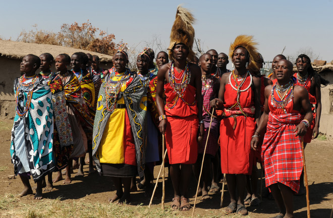 Maasai men in the village of Maasai Mara in Kenya on August 12, 2010