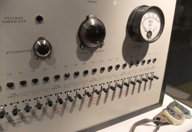 The original Milgram “shock box,” on display at the Ontario Science Centre. Image by Isabelle Adam via Flickr