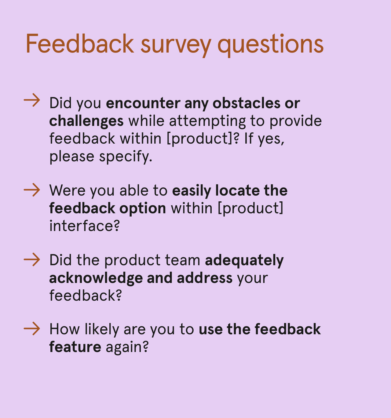List of feedback survey questions.