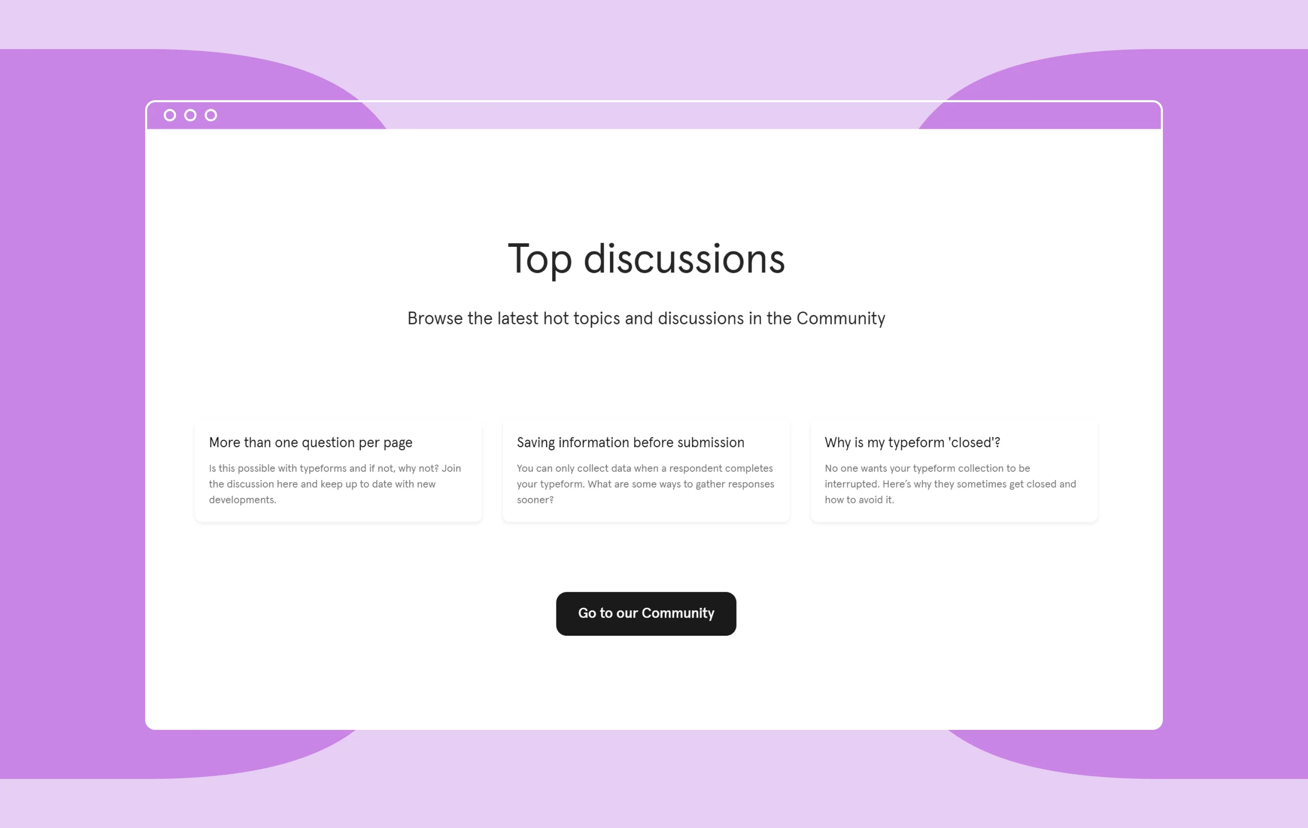 Example of Typeform's help center discussion board.