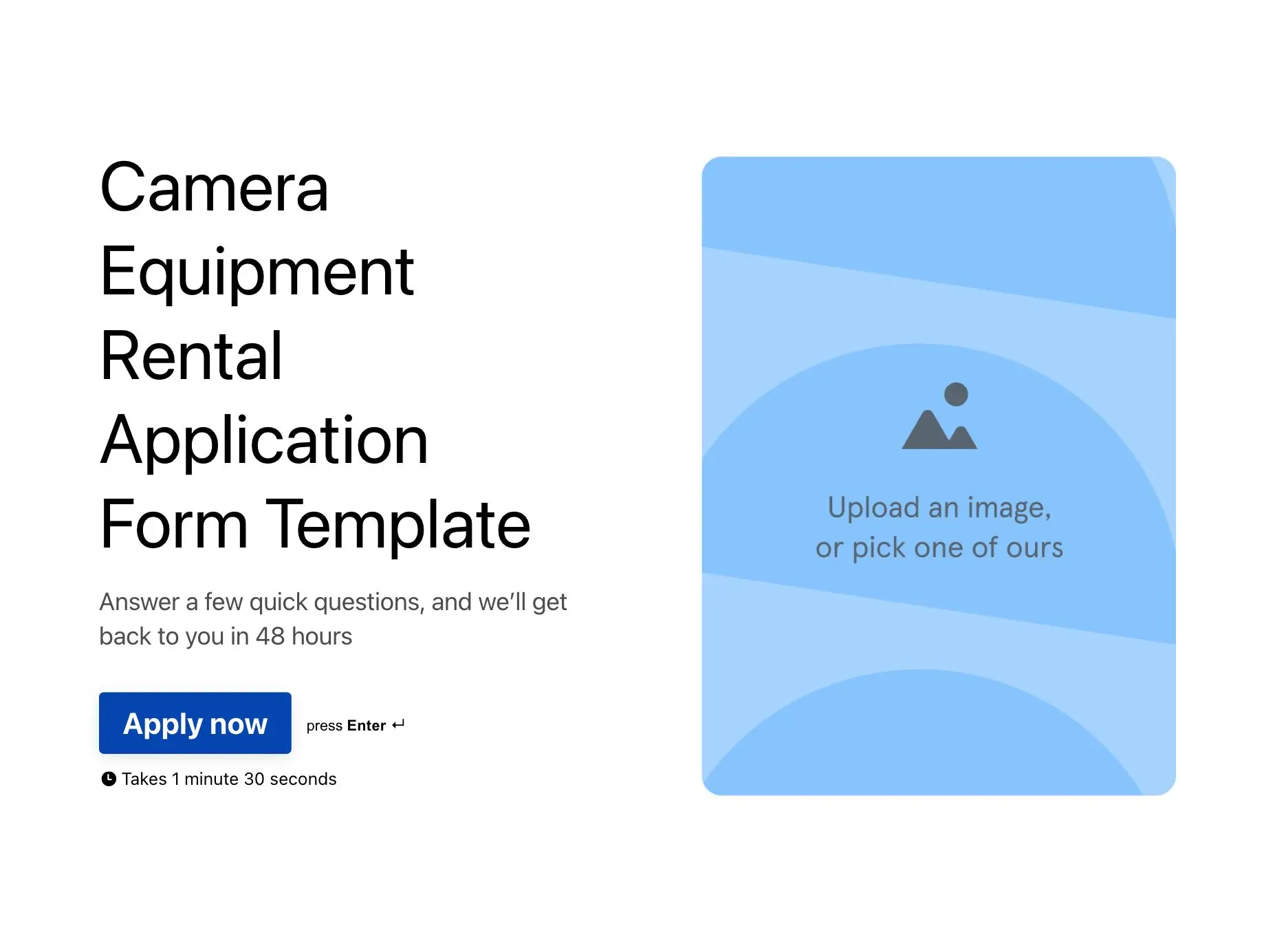 Camera Equipment Rental Application Form Template Hero
