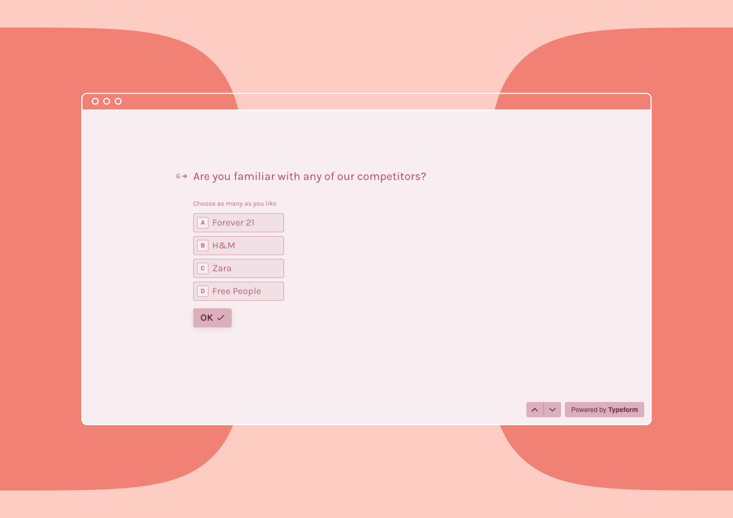 Screenshot of stylized survey question asking you if you’re familiar with any of a given list of fashion brands.