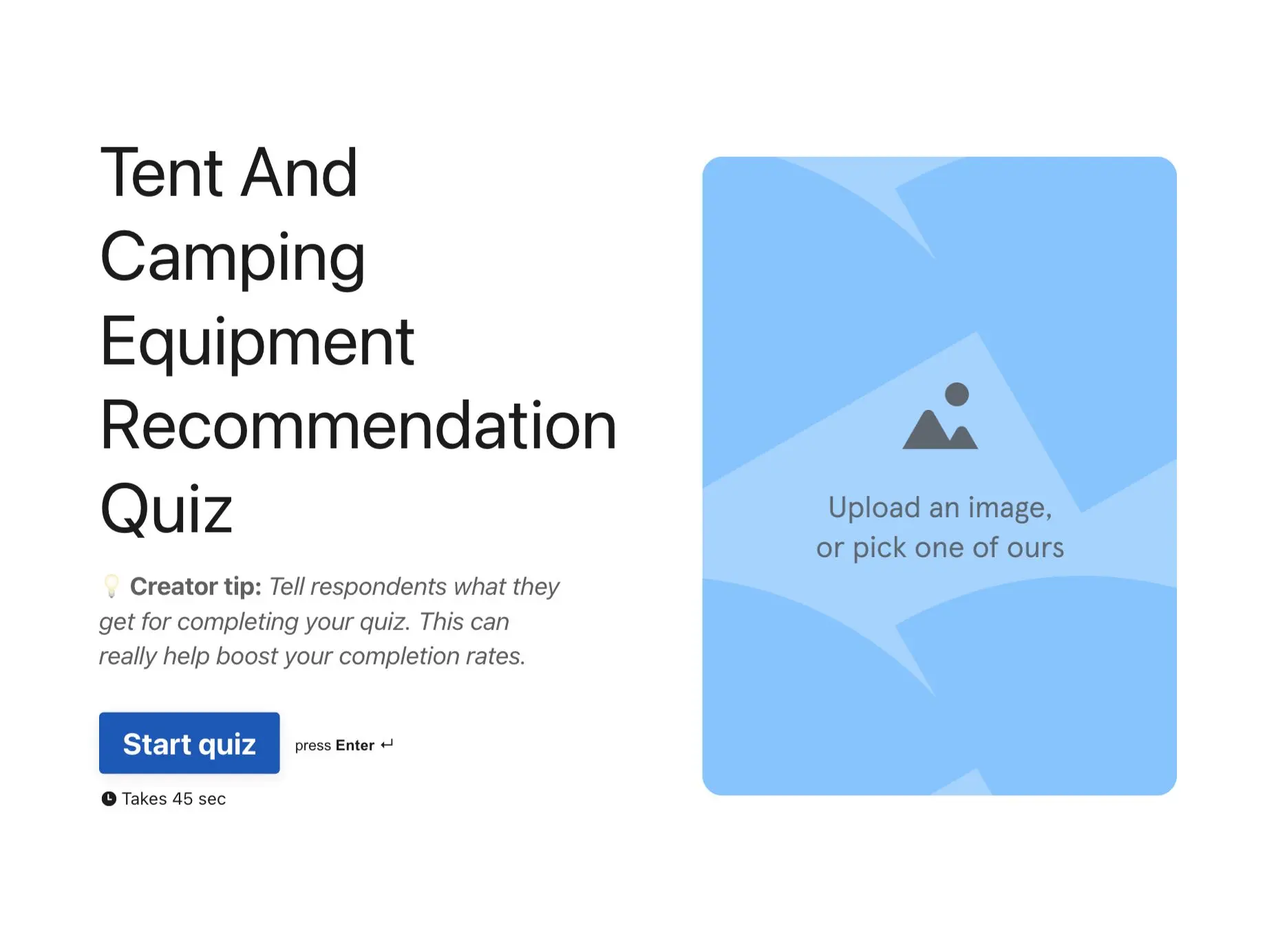 Tent And Camping Equipment Recommendation Quiz Template Hero
