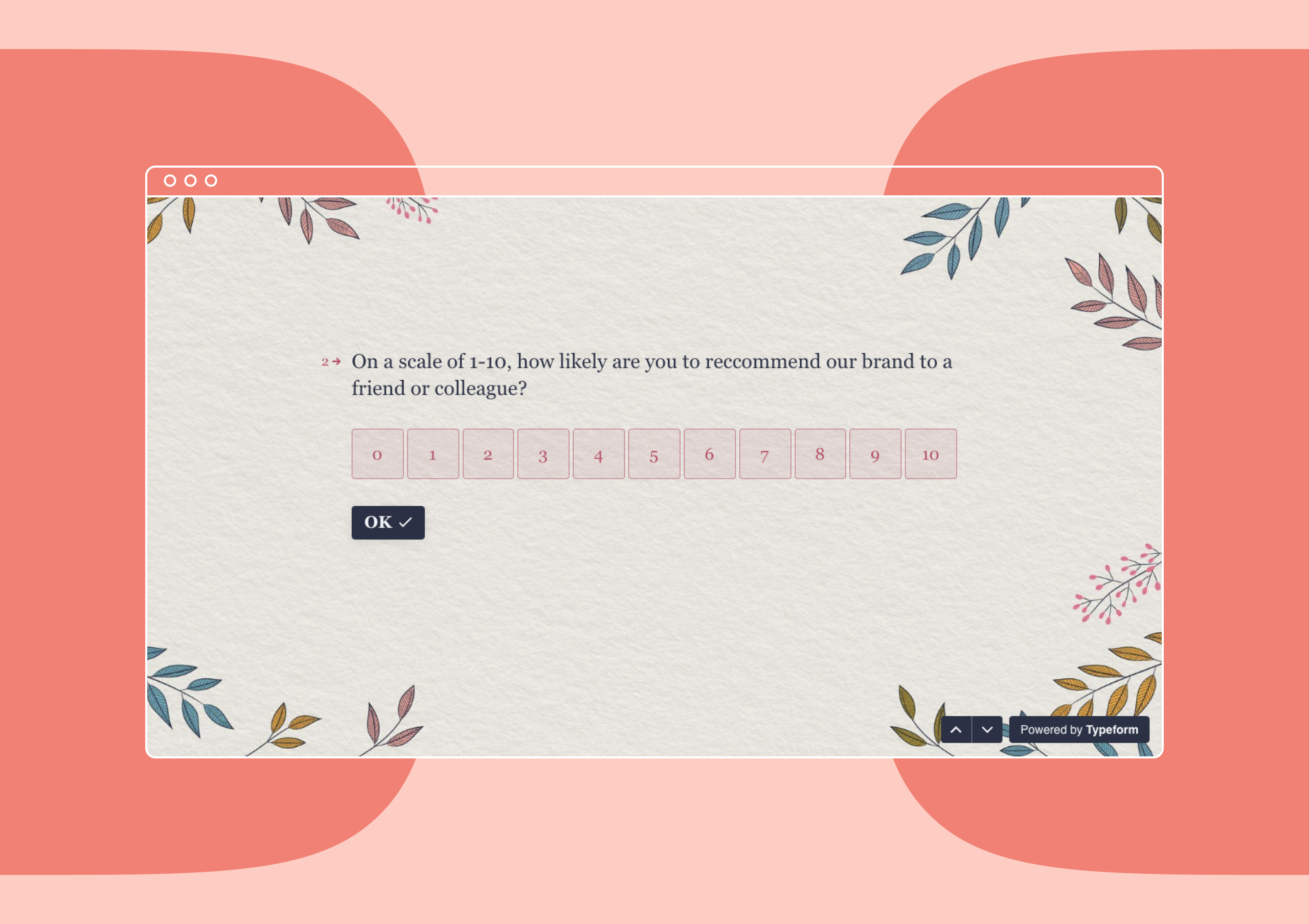 Screenshot of stylized survey question asking how likely you are to recommend a brand to a friend or colleague. 
