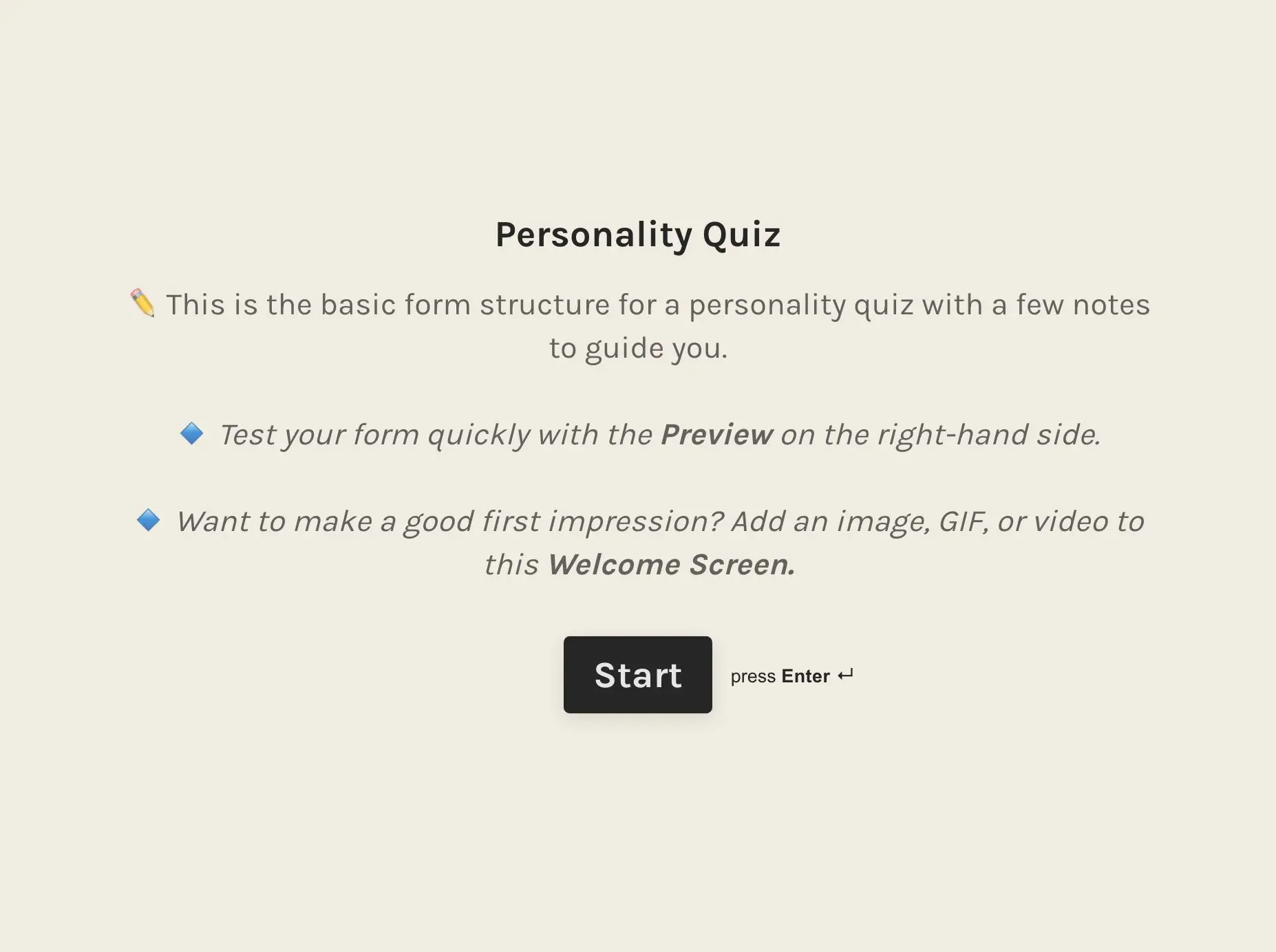 Quick-Start Personality Quiz Template Hero