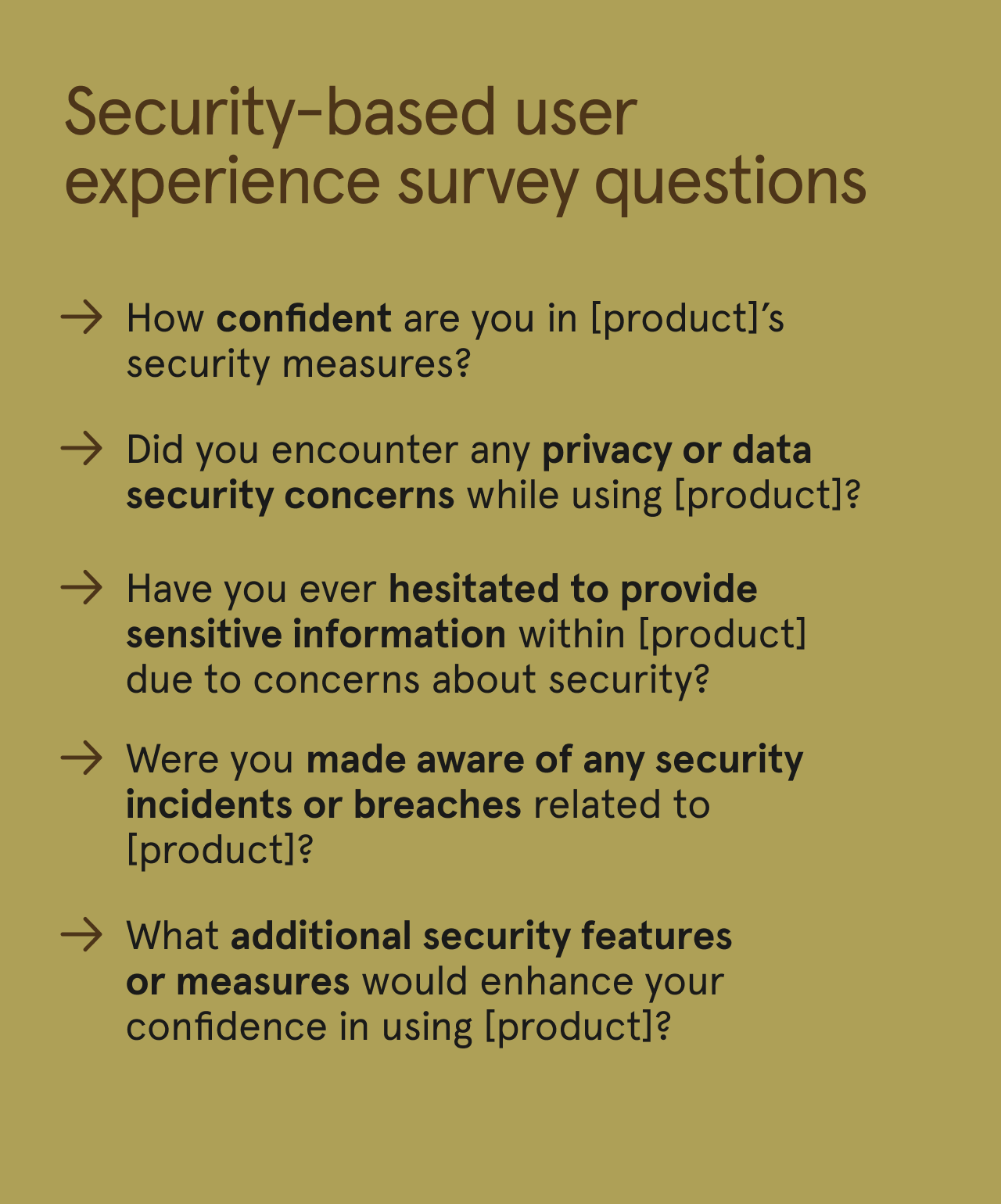 List of security-based user experience survey questions.