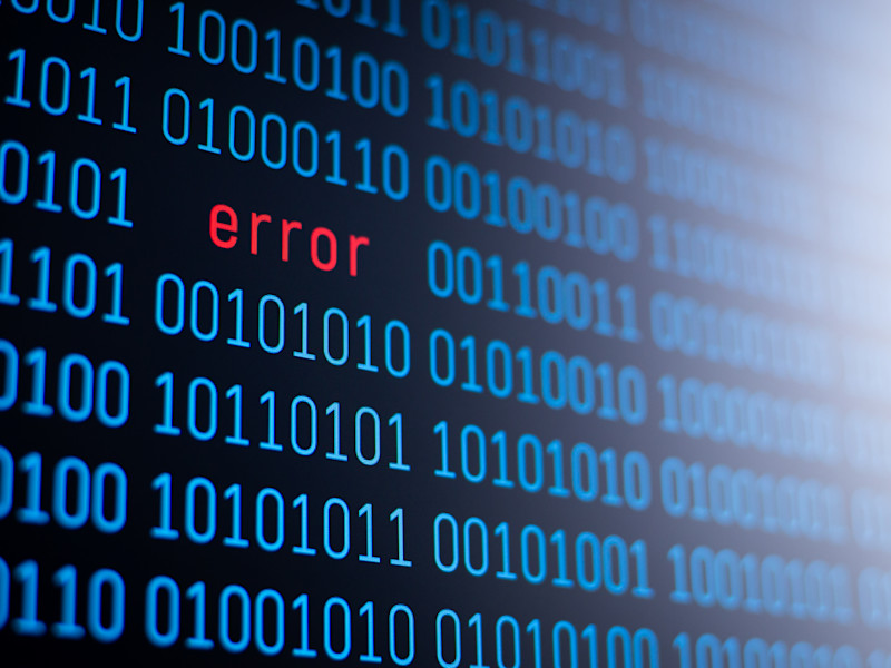 red error message in a field of blue binary code