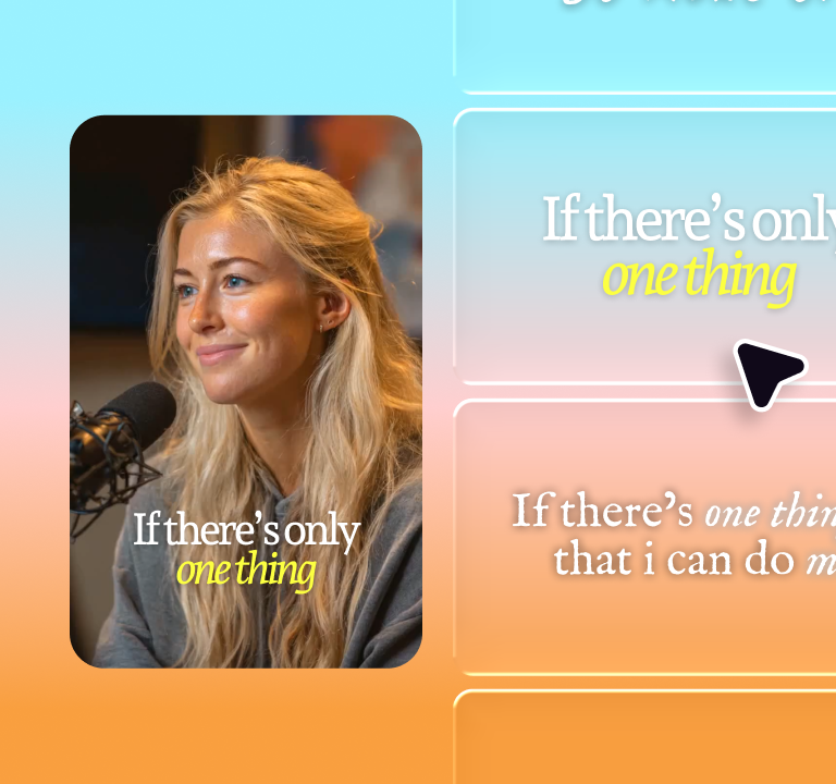 Woman with blonde hair speaking into microphone with text overlay reading 'If there's only one thing' on gradient background