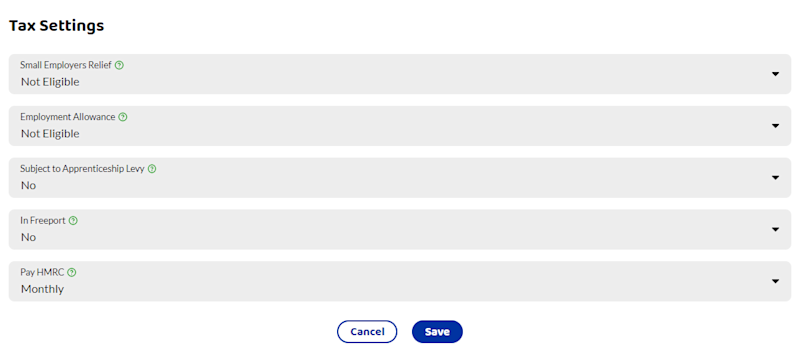 The part of the user interface to add tax settings
