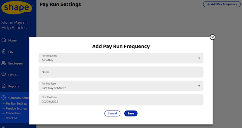 Add a named multiple pay run frequency.