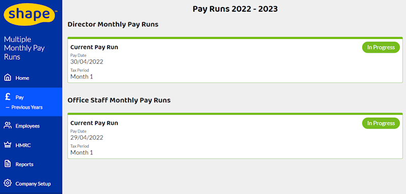 How the Pay run screen looks with multiple same pay frequencies.