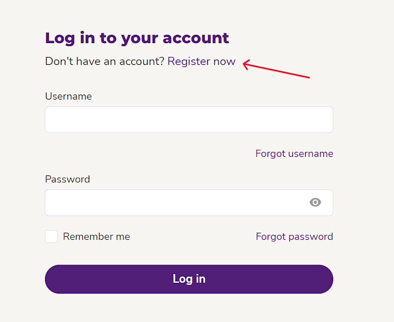 Screenshot from embrace portal showing the register now link.