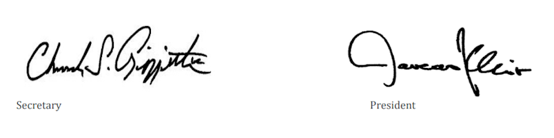 Signiture of secretary and president for
Accident only Terms and Conditions Document