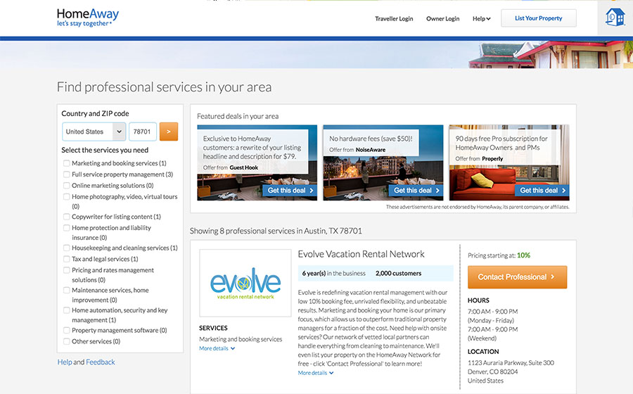 Springbox HomeAway Service Professional Search Result