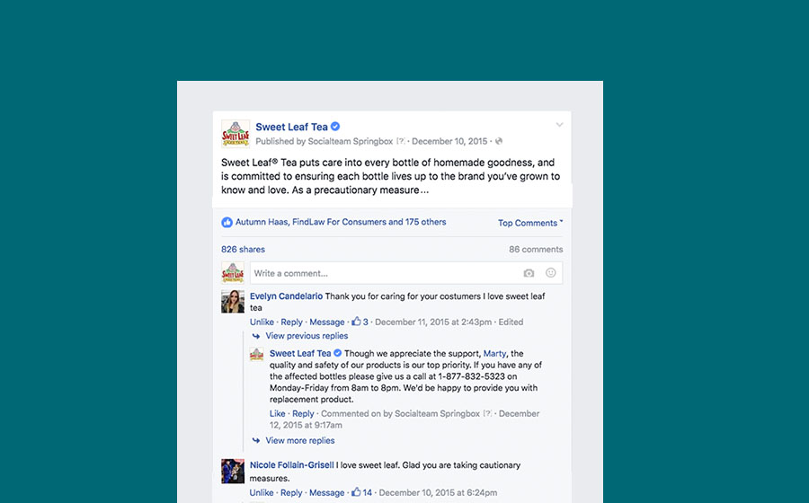 Springbox Community Management Sweet Leaf Tea Facebook Post