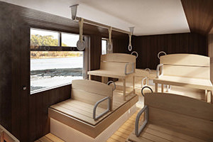 A Japanese city turned unused buses into moving saunas complete with a wood stove steamer