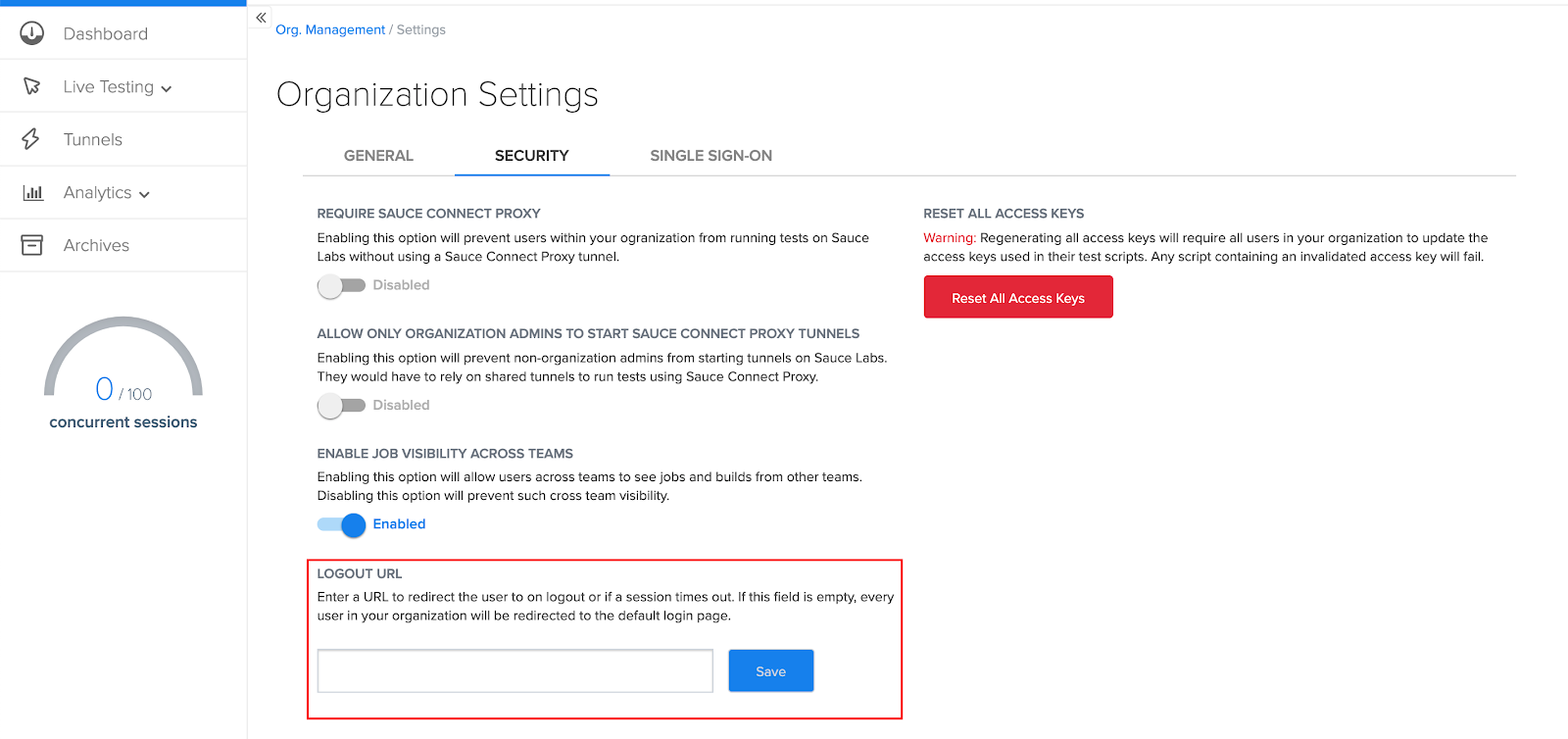 Shows a screen shot of Extended Team Management organization settings. Shows a screen shot of Extended Team Management organization settings.