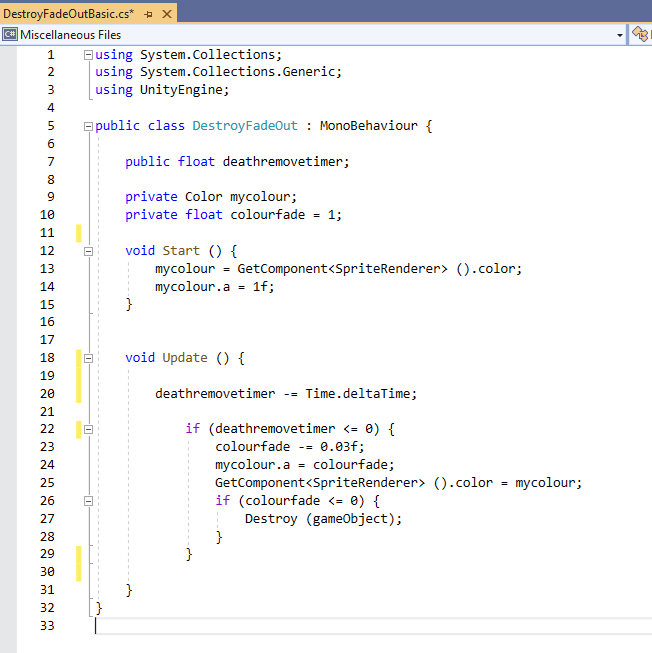 Fade Out Unity C# Code