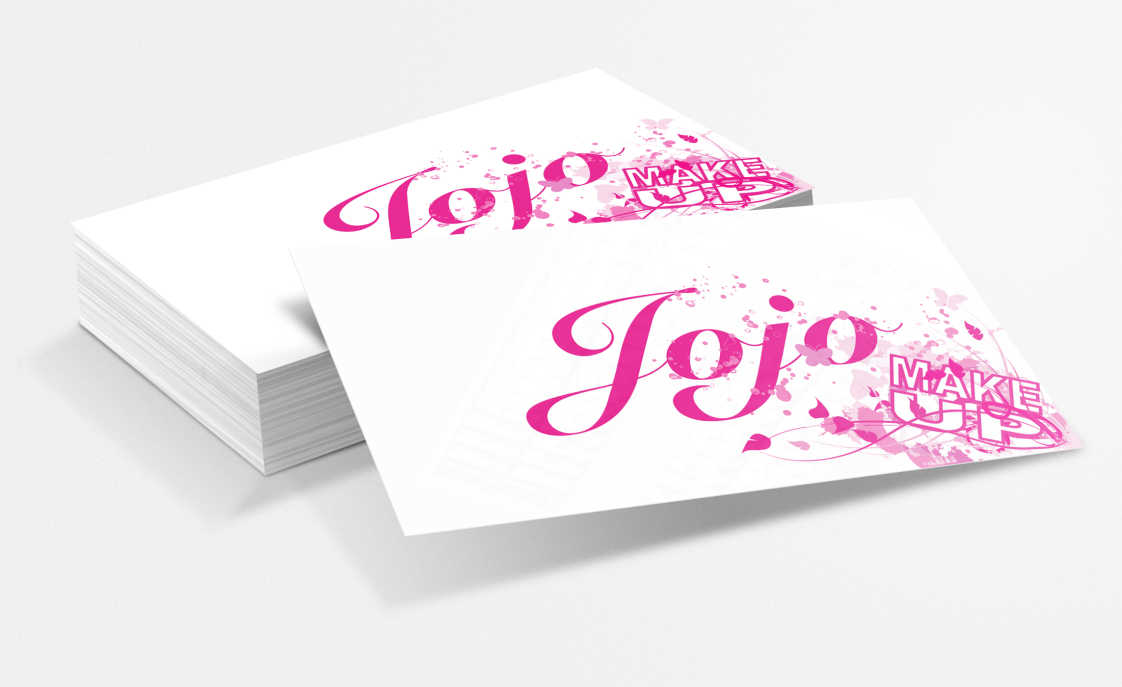 White business cards with pink graphics