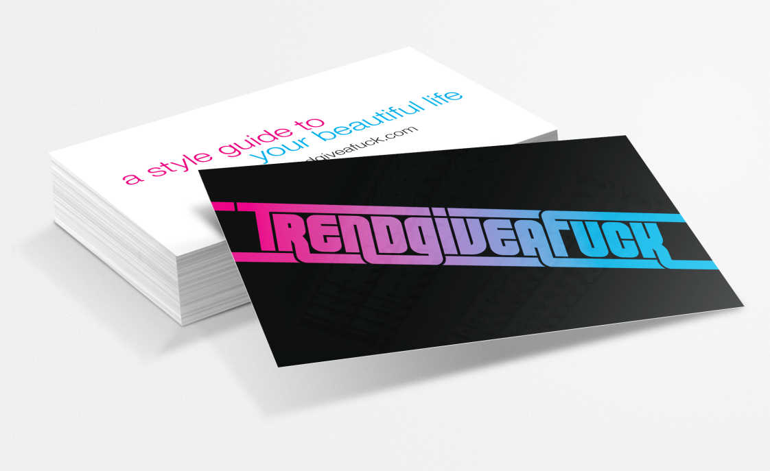 Black business card with pink-to-blue text gradient