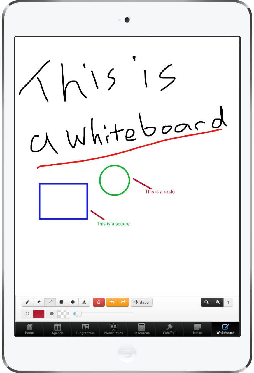 The Whiteboard was a HTML5 canvas-based drawing app with offline storage and option to send the image to a projection screen.