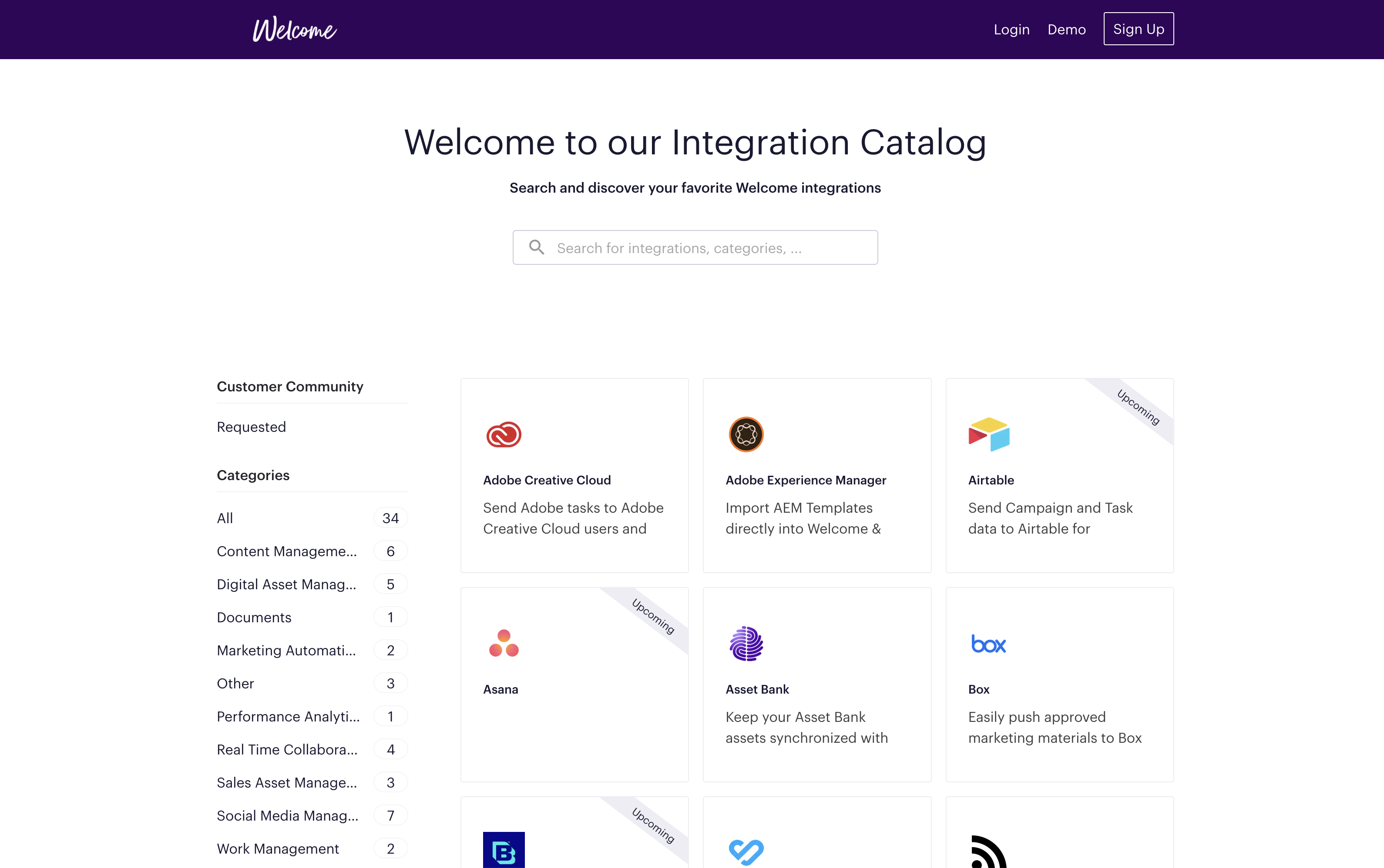 Welcome Software integration catalog
