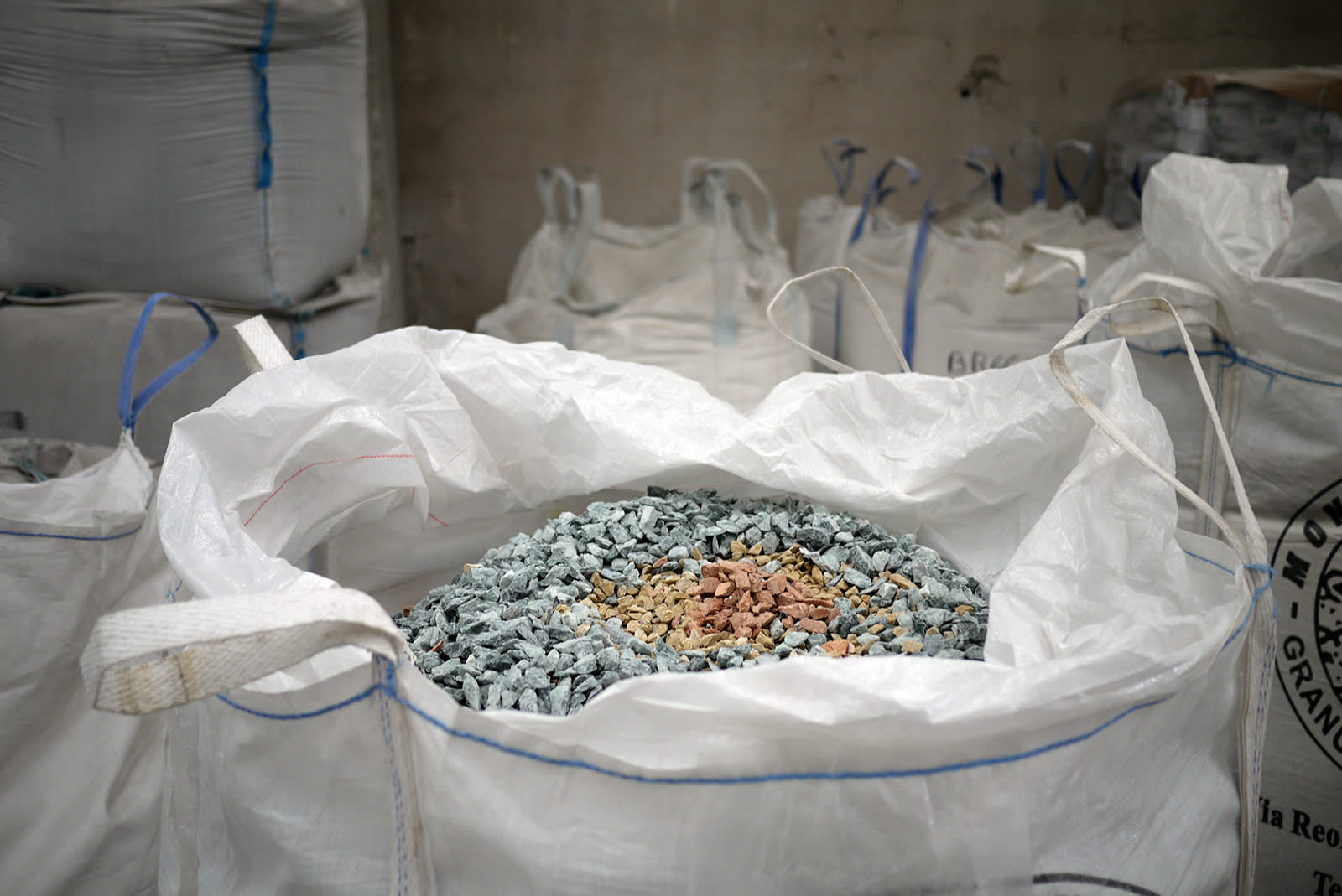 Marmoreal aggregates at processing factory in Italy