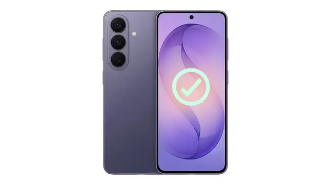 Samsung smartphone with a checkmark icon