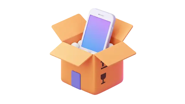 Smartphone inside a shipping box