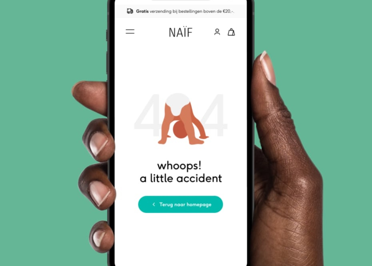 Twee smartphones met daarop pagina's van Naif uitgelicht.