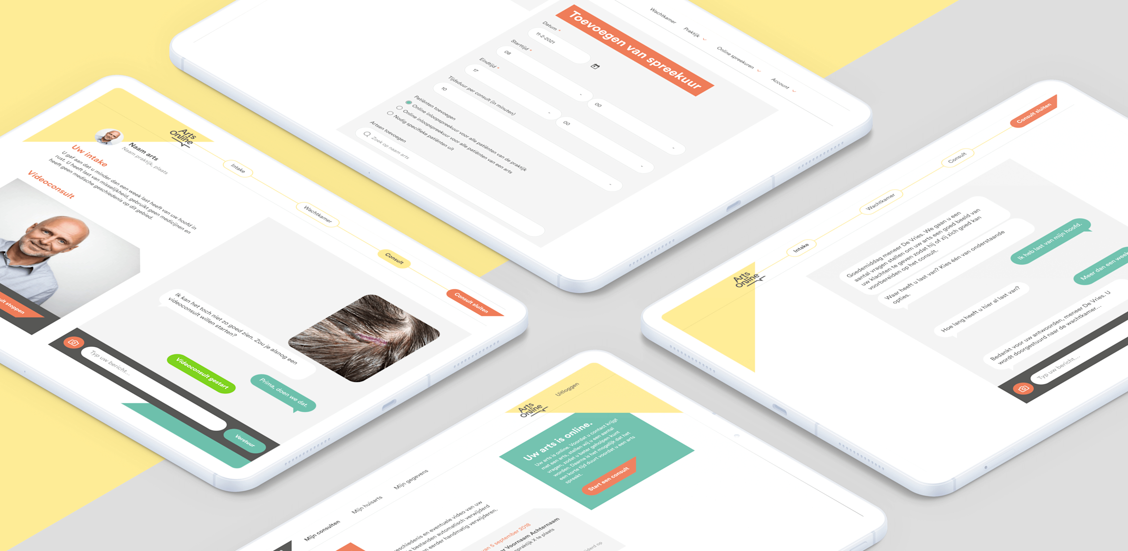 ArtsOnline - 4 tablets met daarop de website geopend.