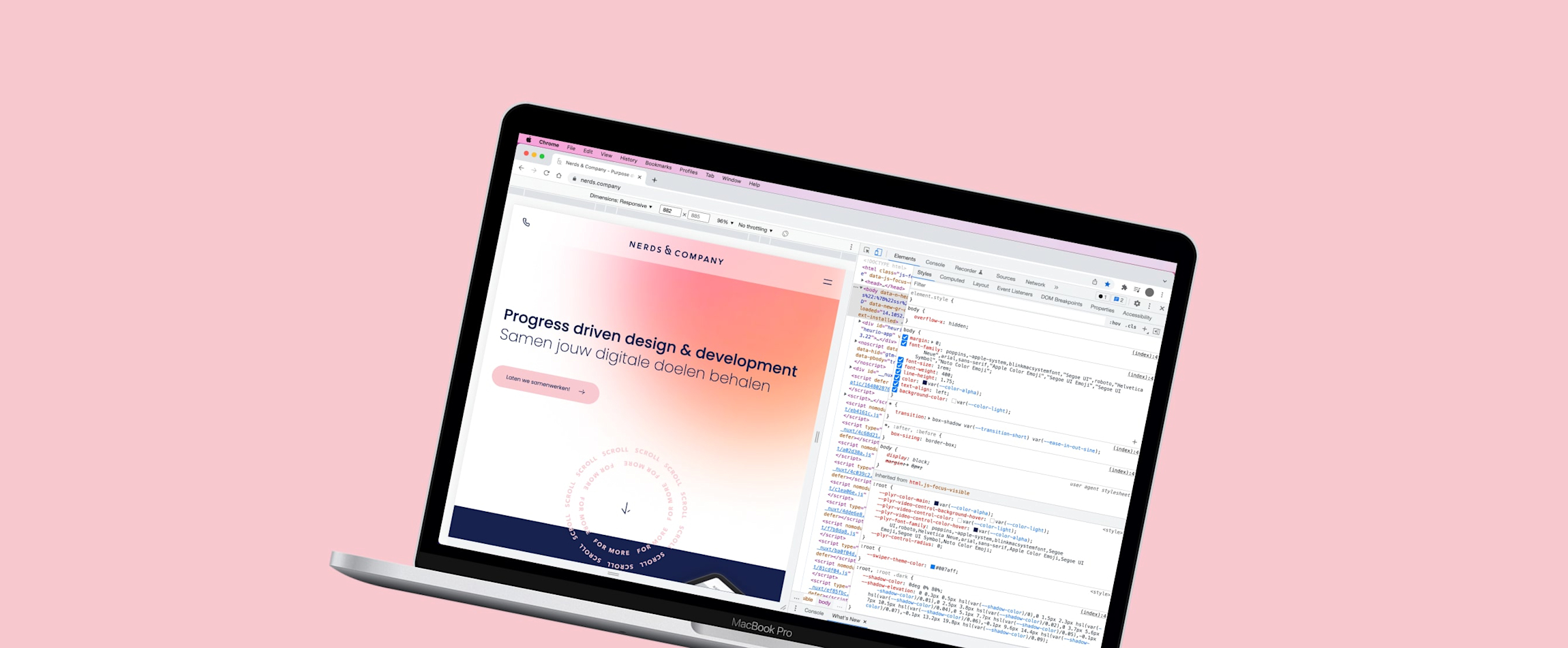 Een voorbeeld van de code van de nieuwe website.