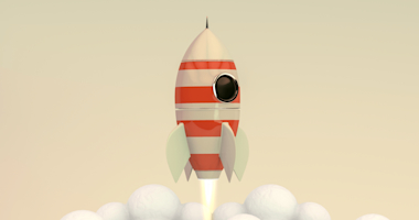 Een raket met rode strepen die opstijgt