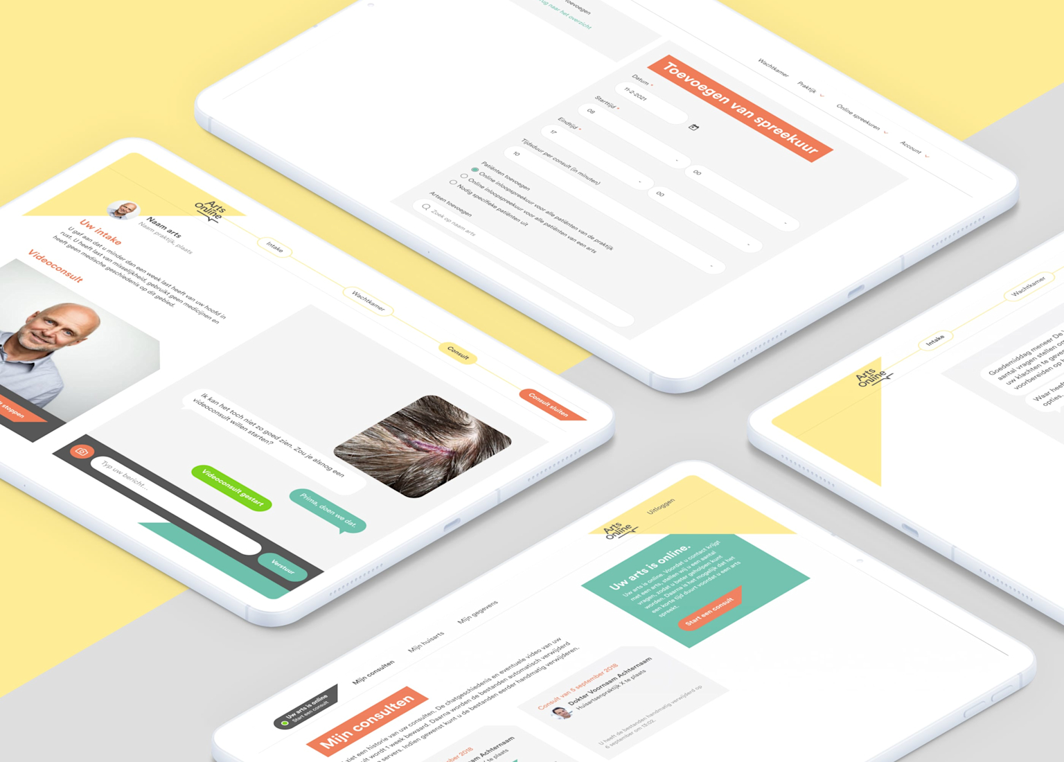 ArtsOnline - Een tablet met daarop de website op een groenblauwe achtergrond