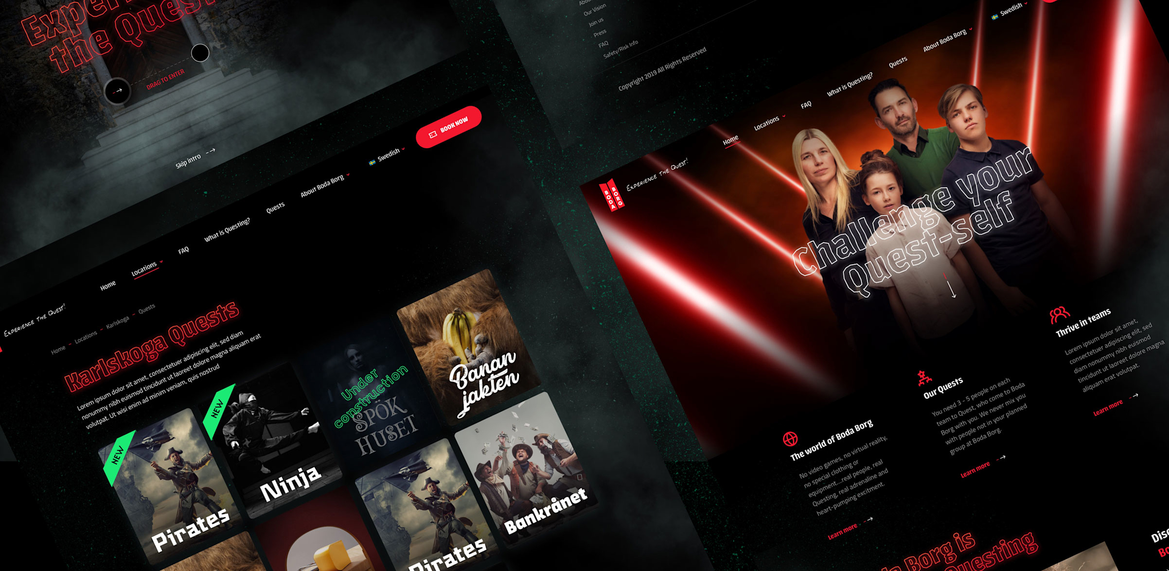 Boda Borg - Een paar pagina's van de Boda Borg website naast elkaar gelegd.