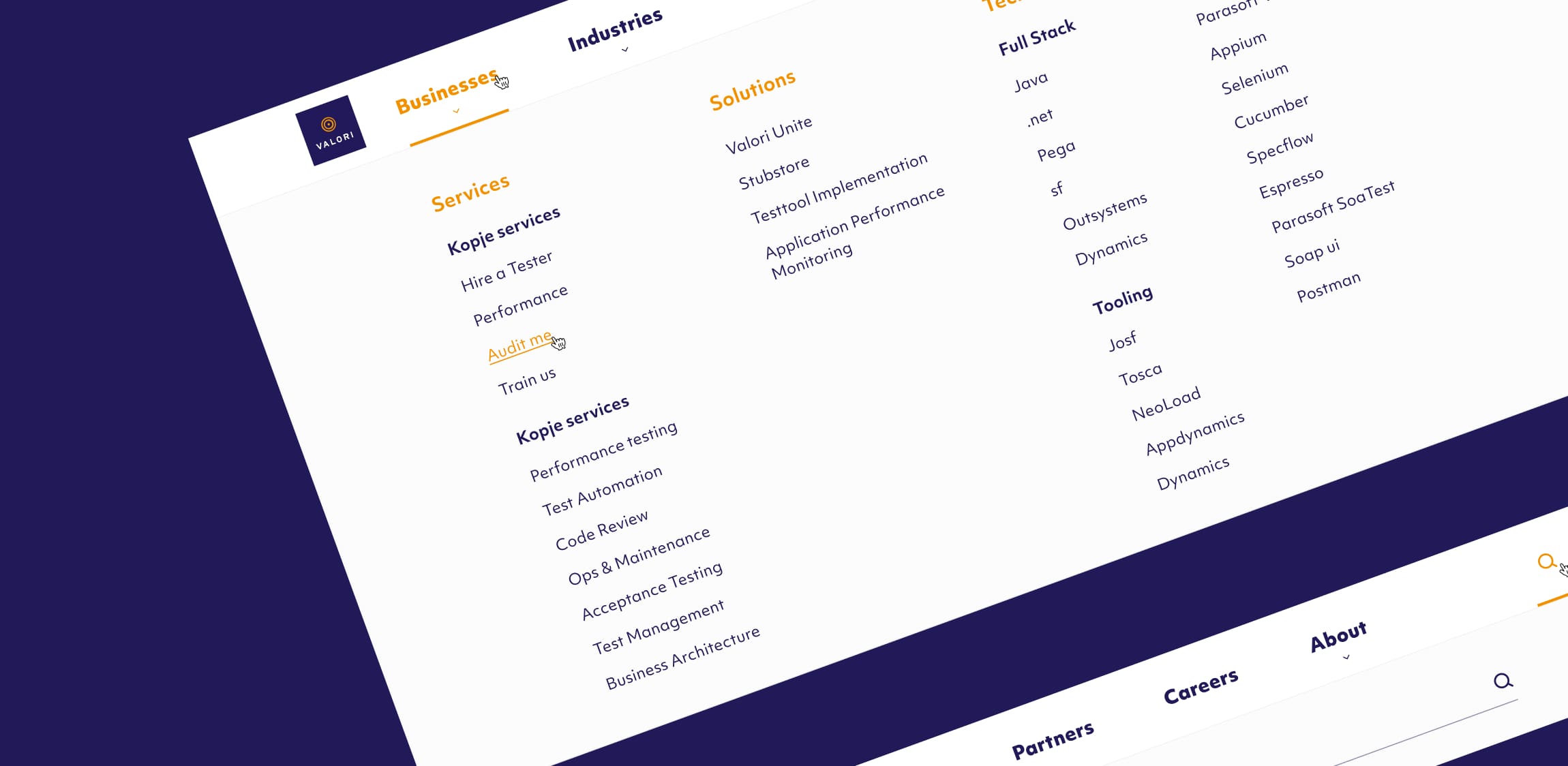 De uitgeklapte menu op desktop