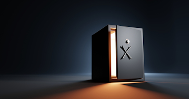 Een donkere achtergrond met een kluis waar ligt uit komt