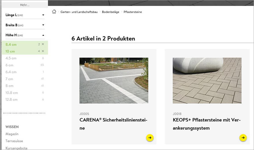 Filter Produktübersichtsseite Filter auf Produktübersichtsseite