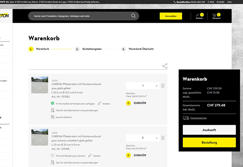 Checkout Funktion Checkout Funktion mit neuem Warenkorb, Auskunft und Bestellung.