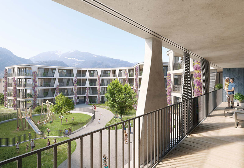 Visualisierung Aussicht Balkon Lindenpark, Maienfeld Visualisierung Aussicht Balkon Lindenpark, Maienfeld