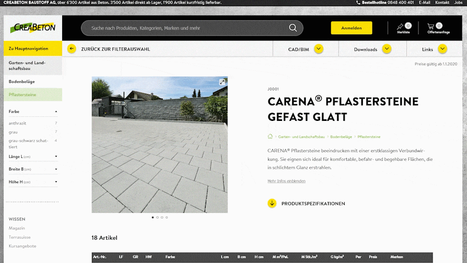 Artikelfilter im Onlinekatalog Filterung nach Artikeln