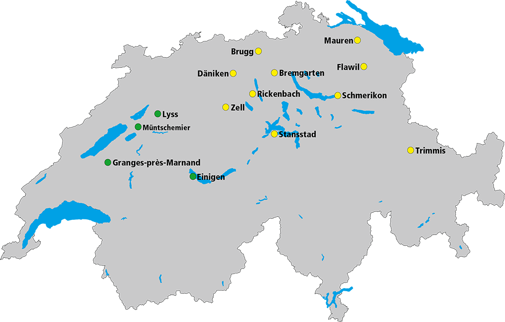 Nos sites Sites en Suisse de leur répartition.